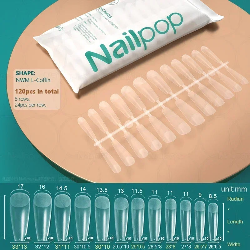 NAILPOP 120pcs Fake Nails Full Cover Press on Nails Coffin Soft Gel American Pose Capsule False Nail Tips for Extension System 42