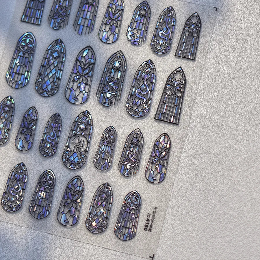 1pcs Dream Flower Window Shell Light Nail Art Stickers Japanese Flower Self Adhesive Stickers Press On Nails Decoration Decals 9