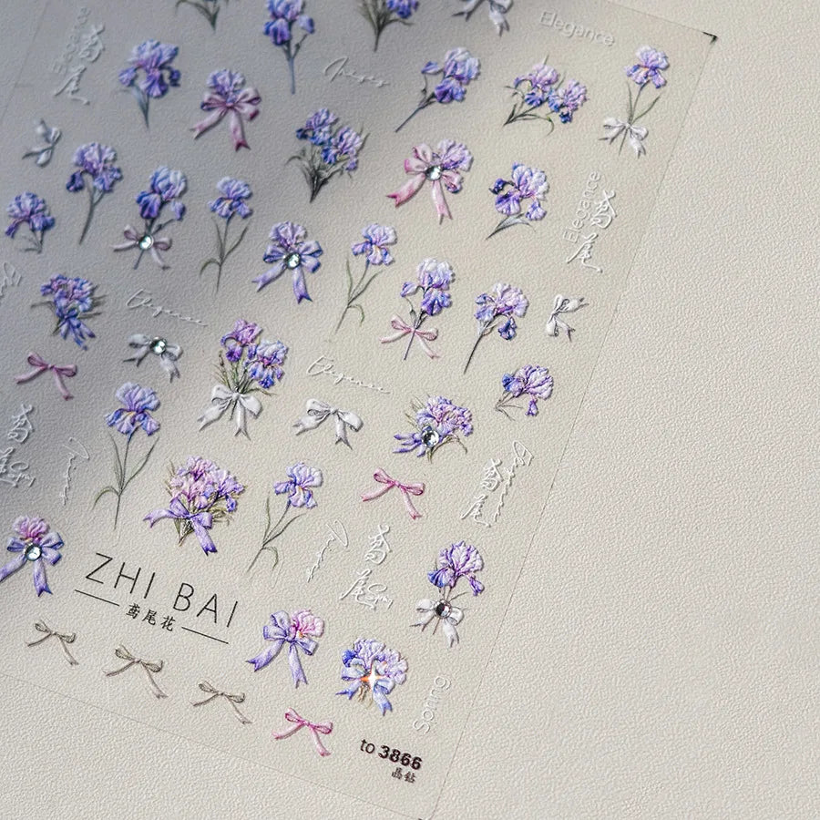 1pcs Dream Flower Window Shell Light Nail Art Stickers Japanese Flower Self Adhesive Stickers Press On Nails Decoration Decals 52