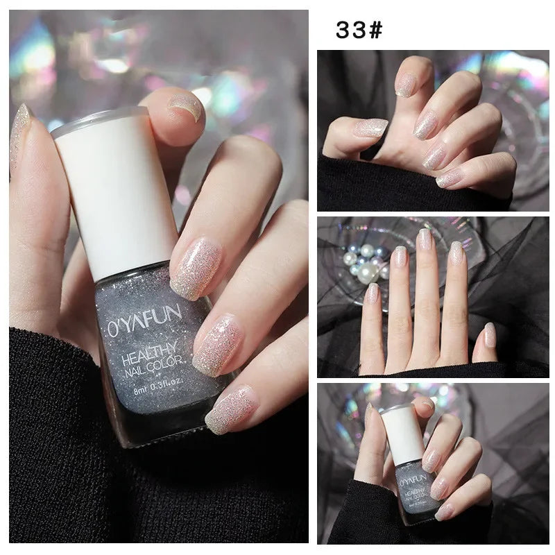 Matte Waterproof No-bake Nail Polish Nail Art Tearable Quick Dry Normal Without Lamp Nail Polish Glitter Sequins UV Varnish 24