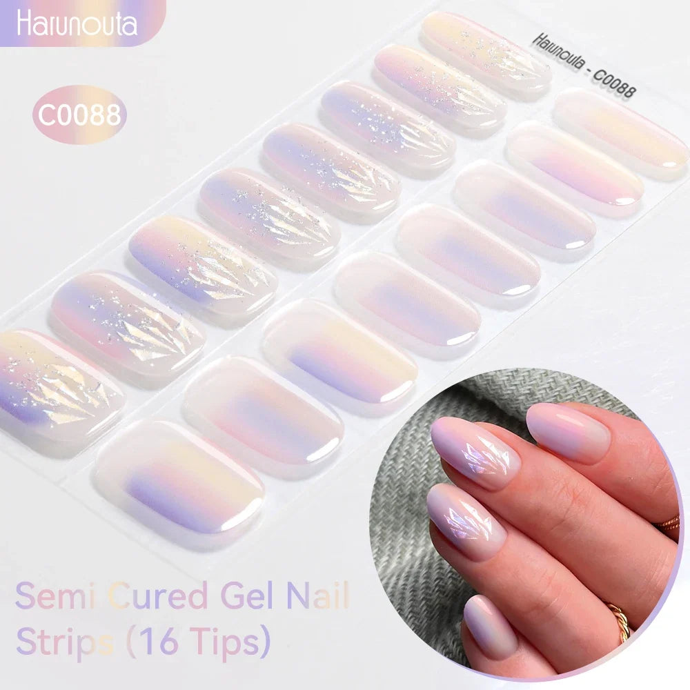 Gradient Auroras Semi Cured Gel Nail Strips Sparkly Shinning DIY Gel Polish Stickers for Nails Works with UV/LED Nail Lamps 40