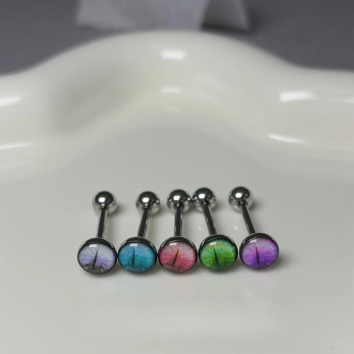 Trendy Hypoallergenic Stainless Steel Colorful Eye Tongue