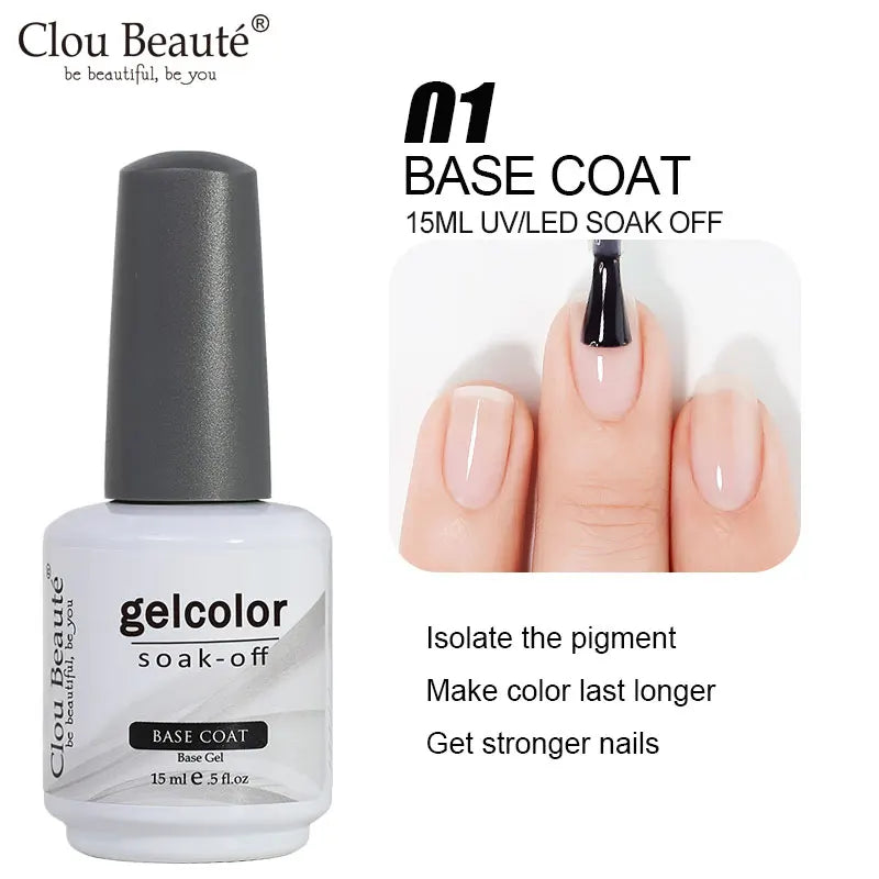 Clou Beaute 15ml Red Black White Green Neon Gel Nail Polish Base Top Coat Velvet Top 400 Colors Semi Permanent Gel Nail Varnish 70