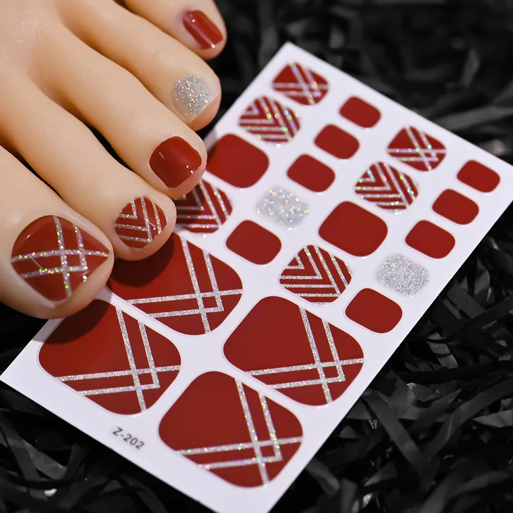 1pcs 22tips Gradient Glitter Full Toe Nail Wraps 3D Shiny Omber Pink/Purple/blue Toe Nail Polish Stickers Baking Free Toe Strips 26