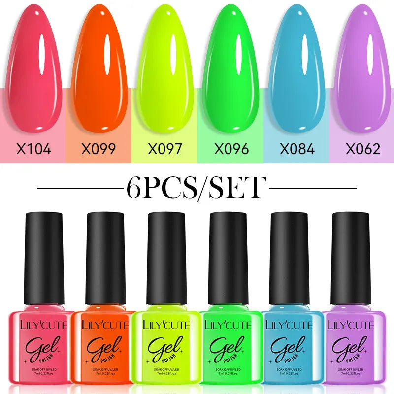 LILYCUTE 6Pcs/set 7ml Coffee Series Gel Nail Polish Kit 125 Colors Manicure Semi Permanent Soak Off UV Nail Art Gel Varnish 16
