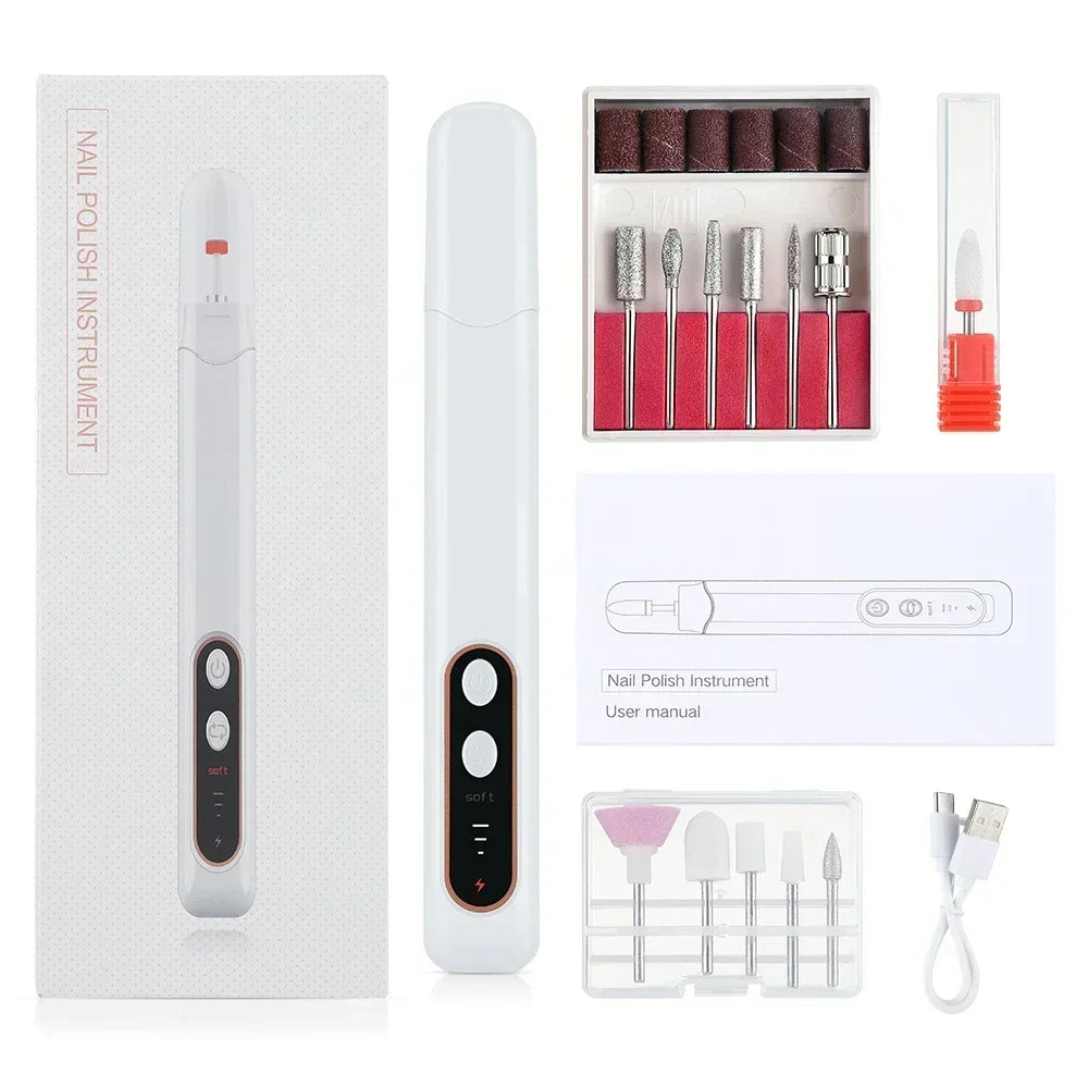 Electric Nail Grinder Nail Polishing Machine with Light Portable Mini Electric Manicure Pen for Gel Removing Polishing Dead Care 8