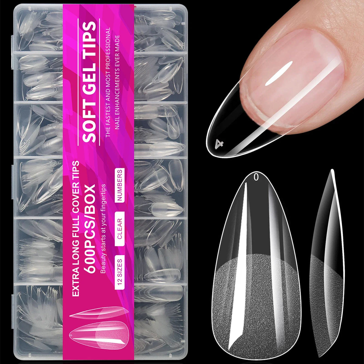 100/600Pcs Short Almond Nail Tips Soft Gel Nail Tips Full Cover False Nail Tips For Acrylic Nails  Salon Home Press On Nails 1