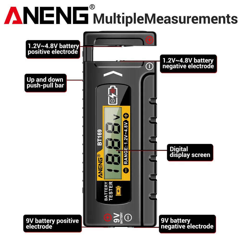 ANENG BT169 Battery Level Tester | Digital Display, No Power Required, Portable ABS Tester 3