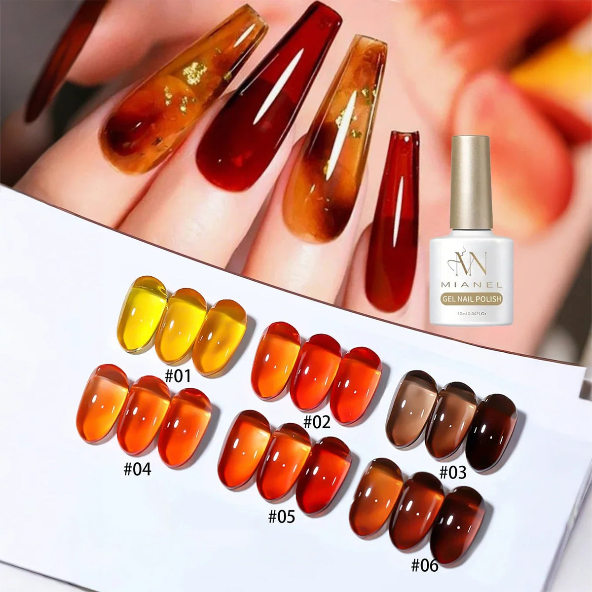 MIANEL 10ML Brown Amber Series Jelly Gel Nail Polish 2026 New Popular Ice Clear Caramel Nail Polish Black Nails 1-6pcs 2