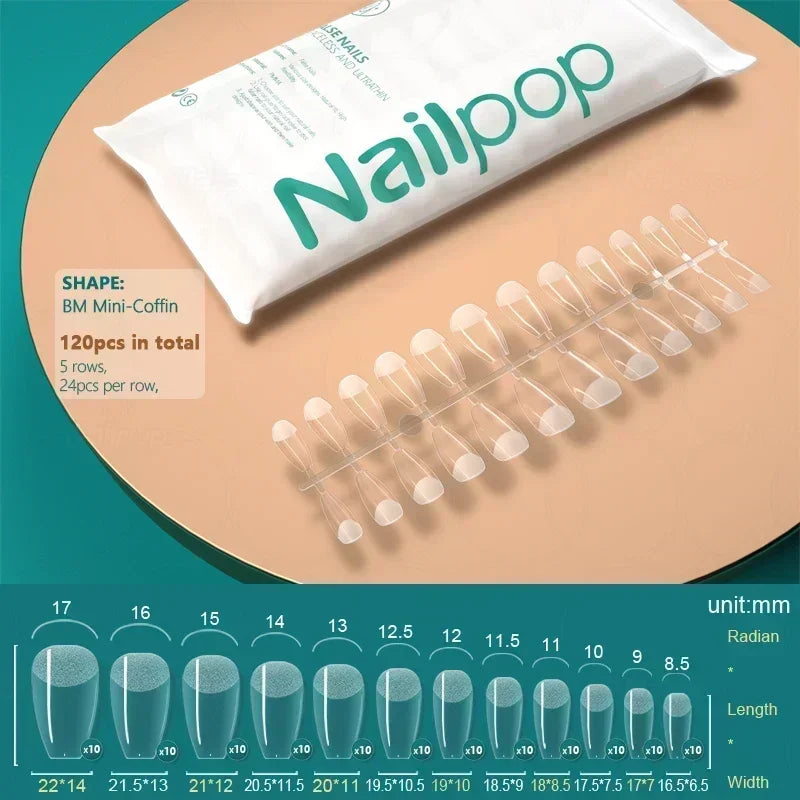 NAILPOP 120pcs Fake Nails Full Cover Press on Nails Coffin Soft Gel American Pose Capsule False Nail Tips for Extension System 33