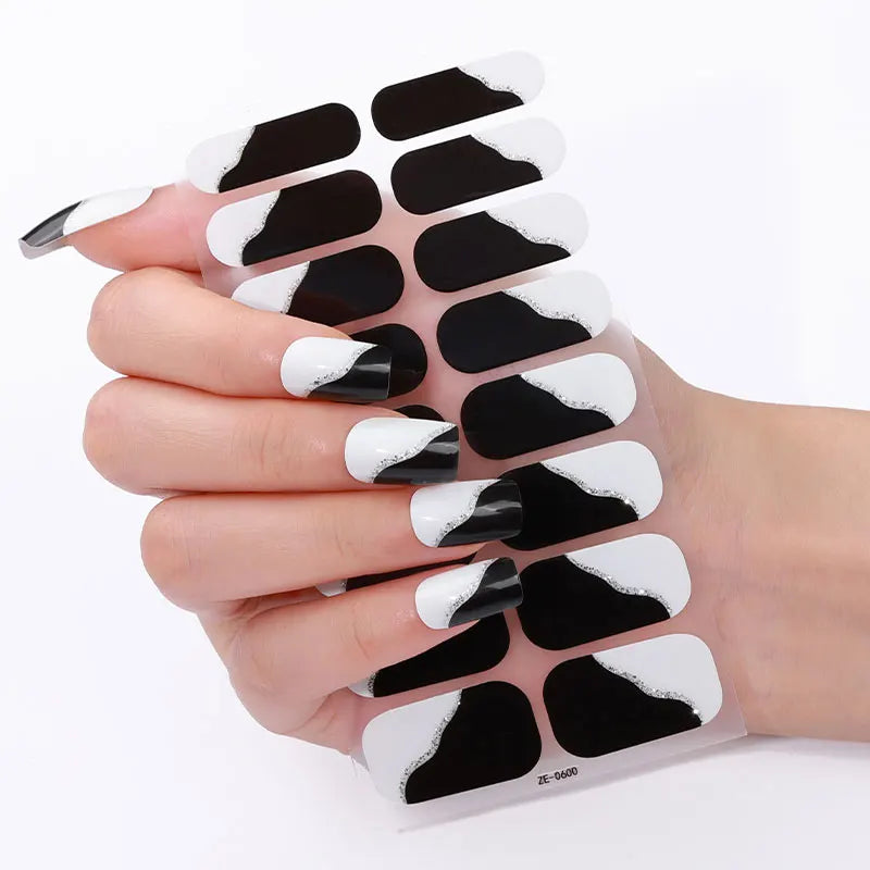 16Tips Full Cover French Nail Polish Strips Gradient Glitter Nail Stickers Self Adhesive Manicure Decoration Nail Art Decals 8