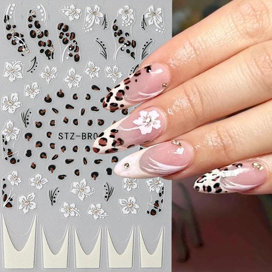 Cheetah French Nails Stickers Flowers Leopard Self-Adhesive Decals Holographic Slider Manicure Art Supplies And Decorations 2