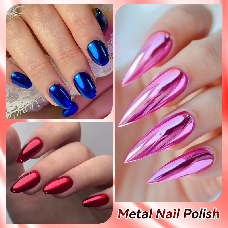 LILYCUTE 7ml  Mirror Metallic Nail Polish No Need of UV LED Lamp Nail Supplies Vernis Red Purple Mirror Effect for Nails 5