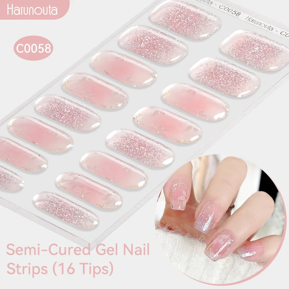 Gradient Auroras Semi Cured Gel Nail Strips Sparkly Shinning DIY Gel Polish Stickers for Nails Works with UV/LED Nail Lamps 61