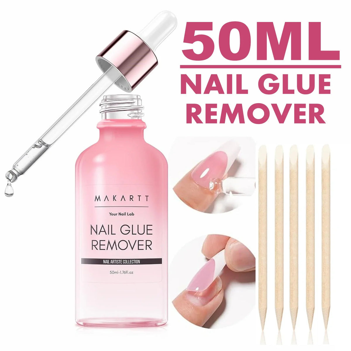 Nail Glue Remover for Press on Nails, 50ML Nail Glue Remover for UV Nail Glue, Non acetone Gentle Glue Off for False Nails Glue 11