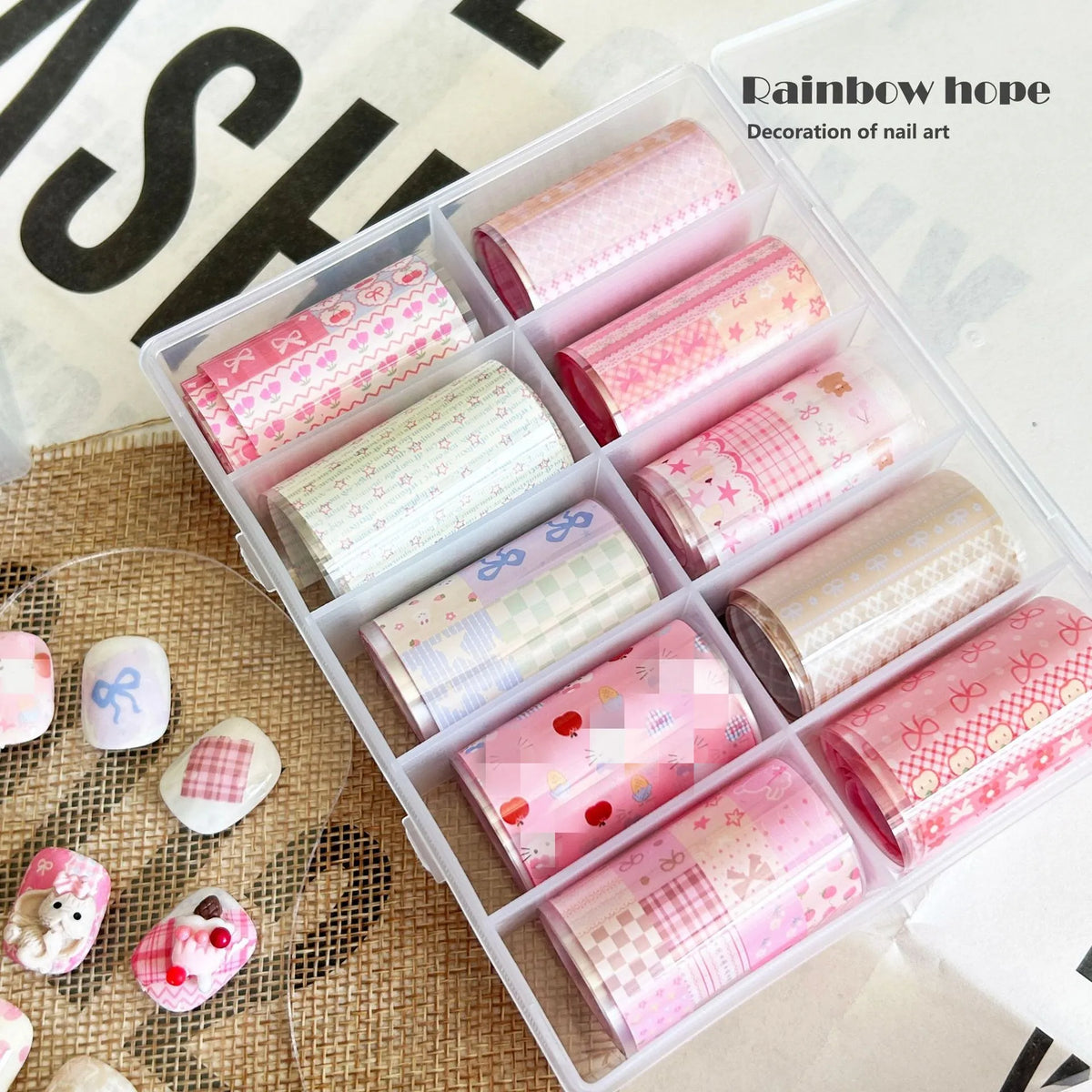 10Rolls Plaid Thousand-Bird Bow  Stars Nail Foils Transfer Paper  Nail Art Stickers  Manicure Set Decal  Nails Decoration 40