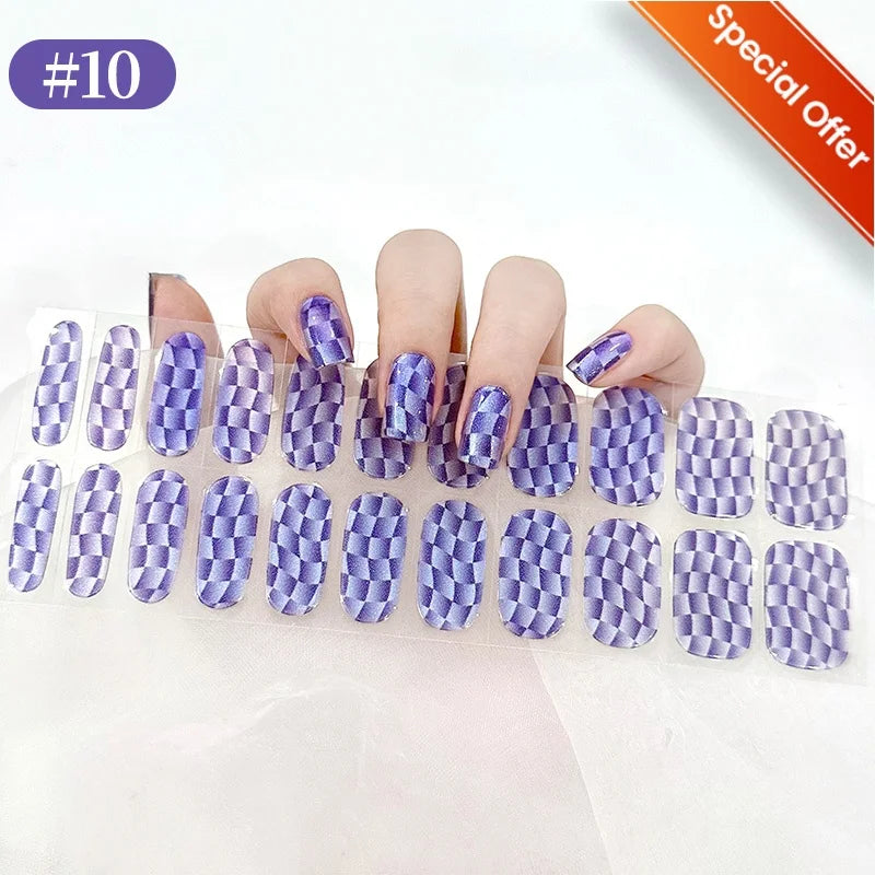 20Tips Gradient French Semi-cured Gel Nail Sticker UV Lamp Needed Full Cover Nail Gel Polish Wraps Manicure Press on Nails Decal 25