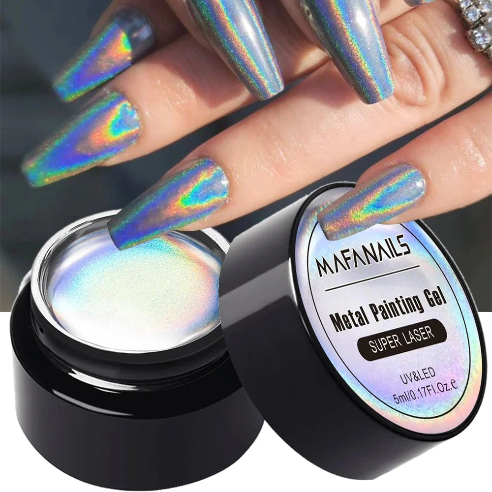 MingLee Silver Metal Gel Metallic Nail Polish Chrome 3D Metal Painted Gel Polish 5ml Liquid Mirror Effect Glossy Shine Manicure 7