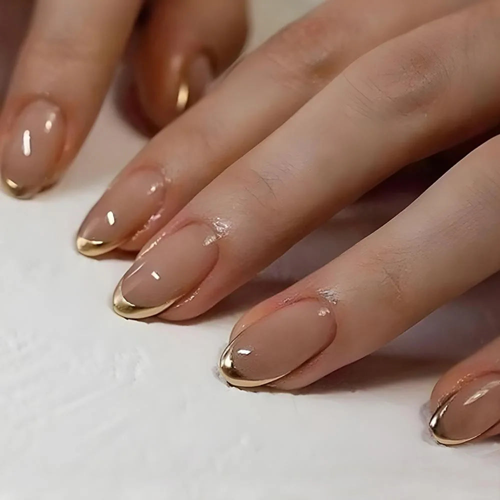 24Pcs Short Oval Head Blush Pink Press on Nails with Simple Designs Almond Nails Wearable Acrylic Full Cover Nail Tips with Glue 5