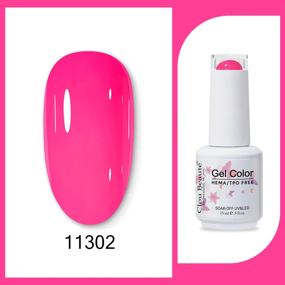 Clou Beaute 15ml Red Black White Green Neon Gel Nail Polish Base Top Coat Velvet Top 400 Colors Semi Permanent Gel Nail Varnish 54