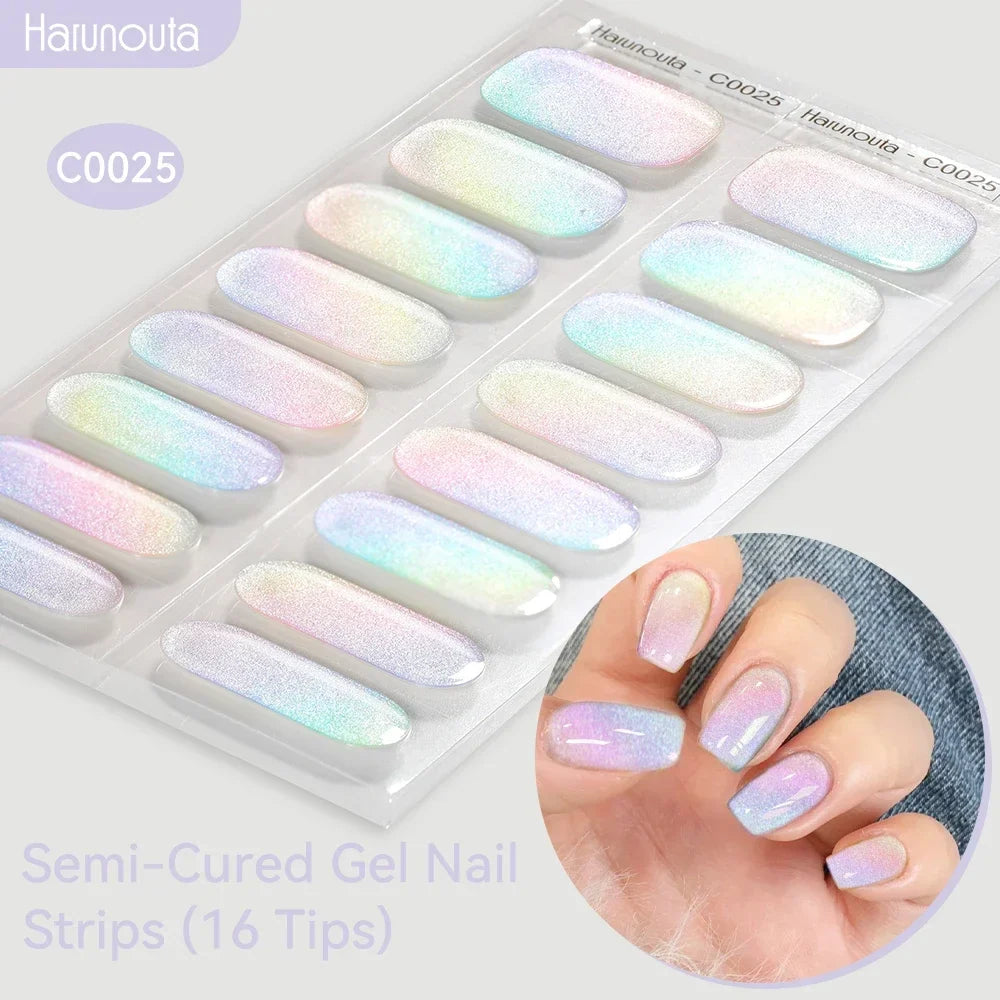 Gradient Auroras Semi Cured Gel Nail Strips Sparkly Shinning DIY Gel Polish Stickers for Nails Works with UV/LED Nail Lamps 1