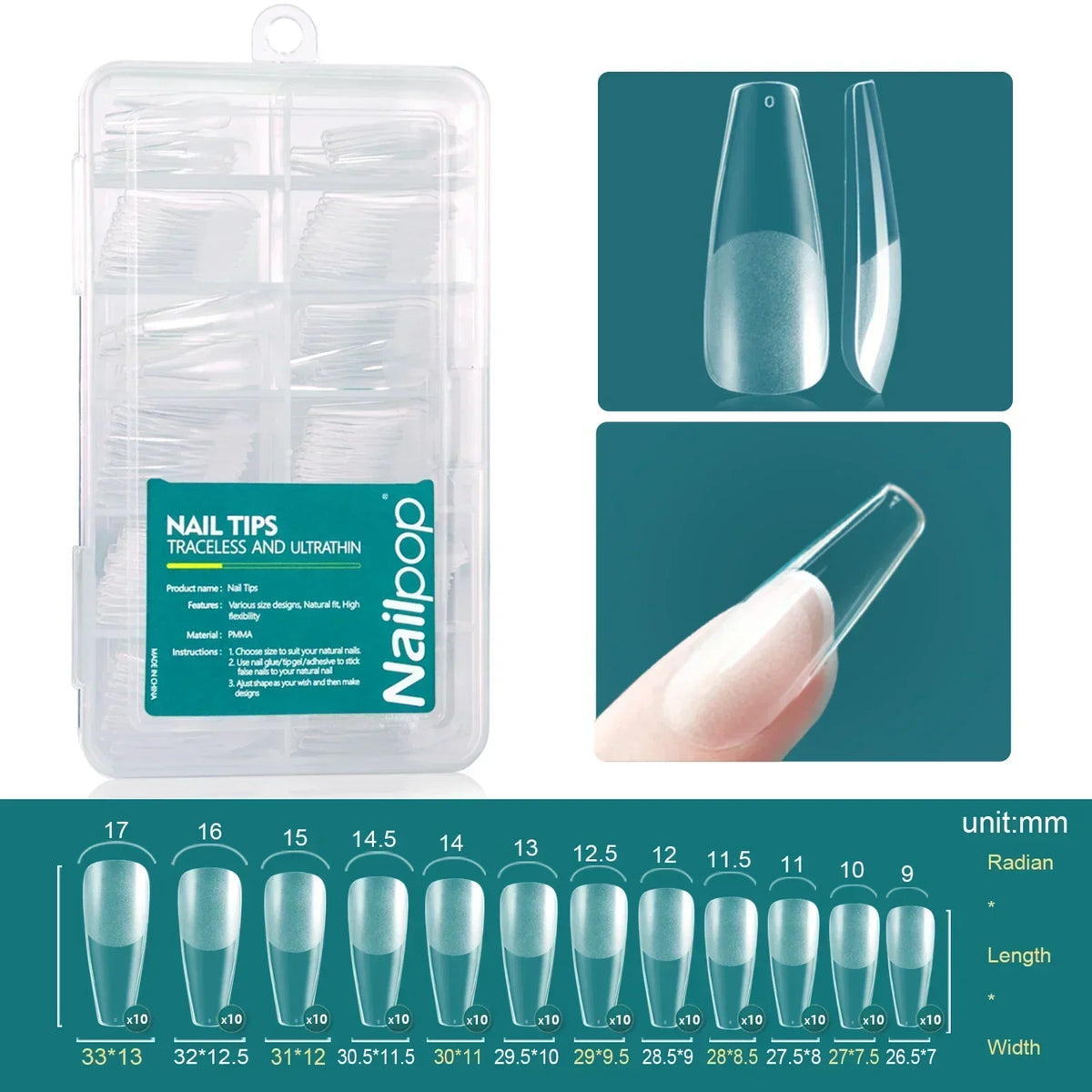 Nailpop 120pcs/box Gel X Nail Tips Medium Short Shape Almond/Square/Soft Gel Nail Tips False Nails Soak Off Easy Nail Extensions 18