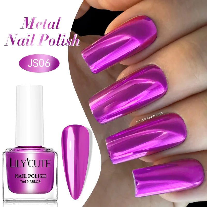 LILYCUTE 7ml Mirror Silver Metallic Nail Polish Super Bright Metal Effect Nail Art Varnish Fast Drying No Need Lamp For Manicure 11