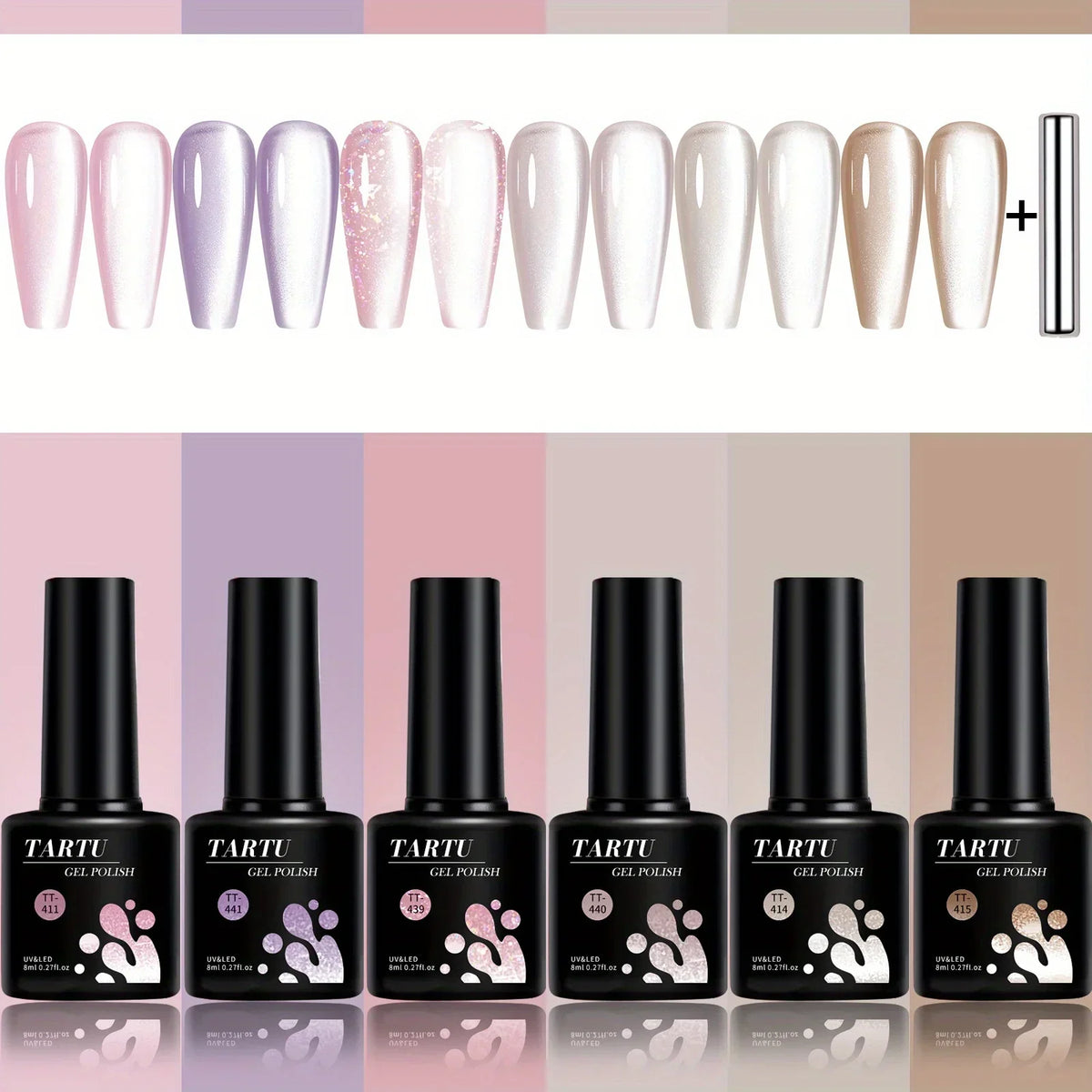 TARTU 6pcs 8ml Cat Eye Gel Nail Polish Set, 6 Colors Gel Polish Kit, Soak Off for Uv/Led, for Salon and Nail Art DIY At Home 4