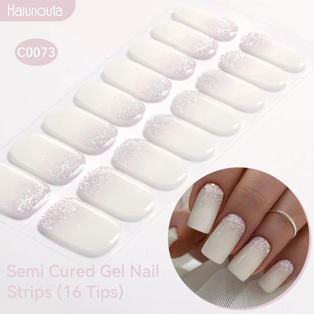 Gradient Auroras Semi Cured Gel Nail Strips Sparkly Shinning DIY Gel Polish Stickers for Nails Works with UV/LED Nail Lamps 36