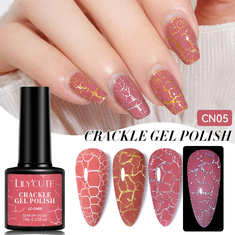 LILYCUTE 7ml Neon Crackle Gel Nail Polish Summer Fluorescent Quick Drying Semi Permanent UV Gel Nail Art Varnish DIY Manicure 12