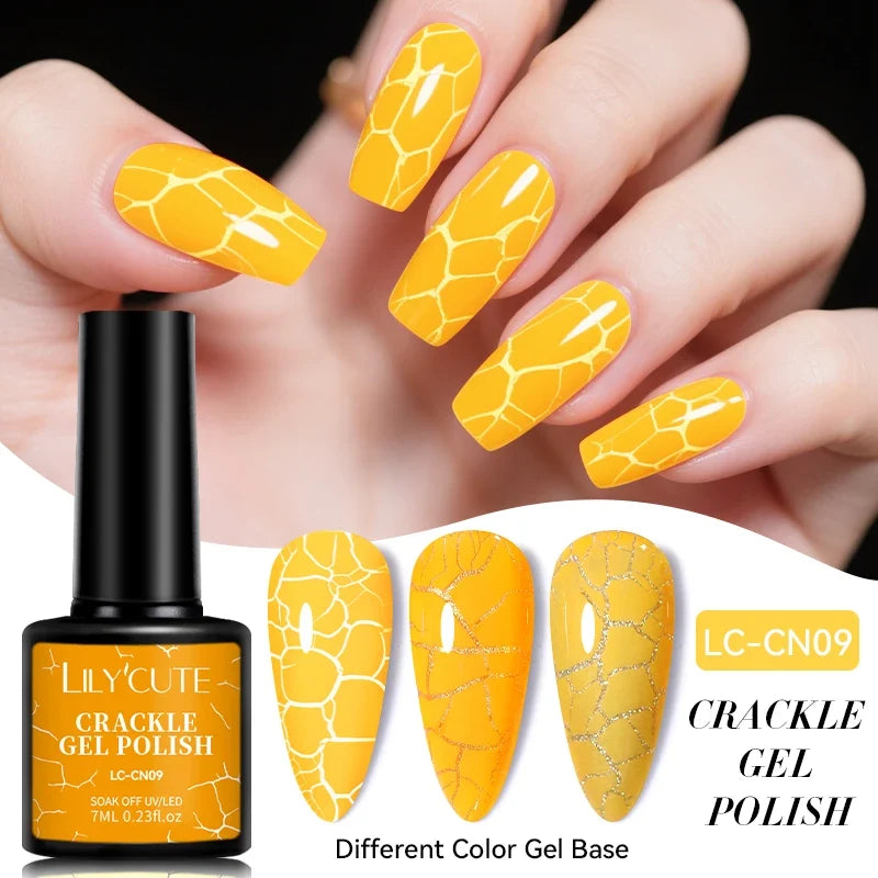 LILYCUTE 7ml Neon Crackle Gel Nail Polish Summer Fluorescent Quick Drying Semi Permanent UV Gel Nail Art Varnish DIY Manicure 13