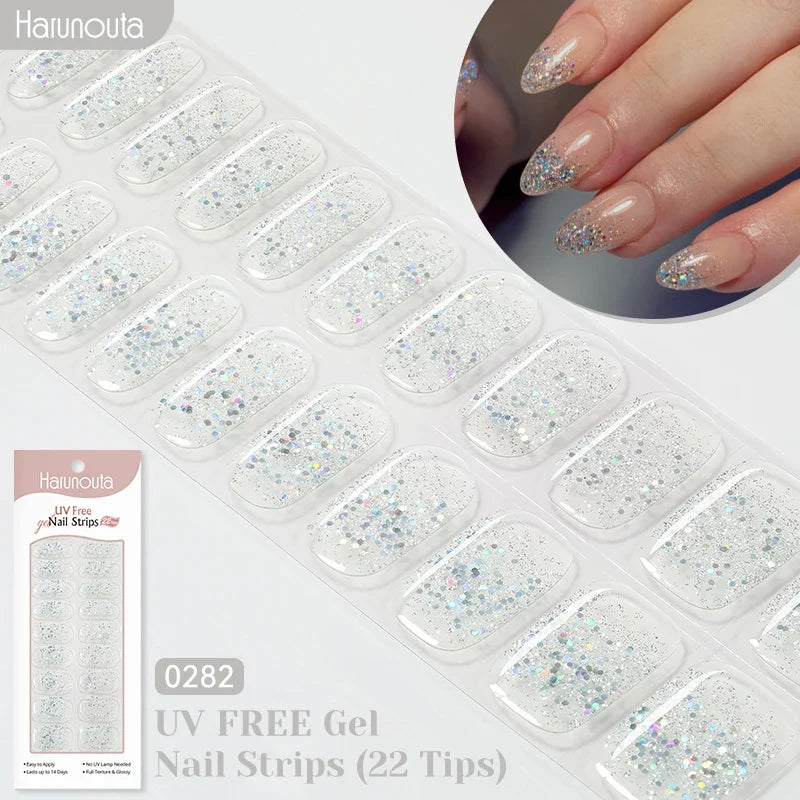 22strips UV Free Nail Gel Strips Loving Heart Gel Polish Nail Sticker Curing-free Adhesive Stickers for Nails Long Lasting Wrap 8