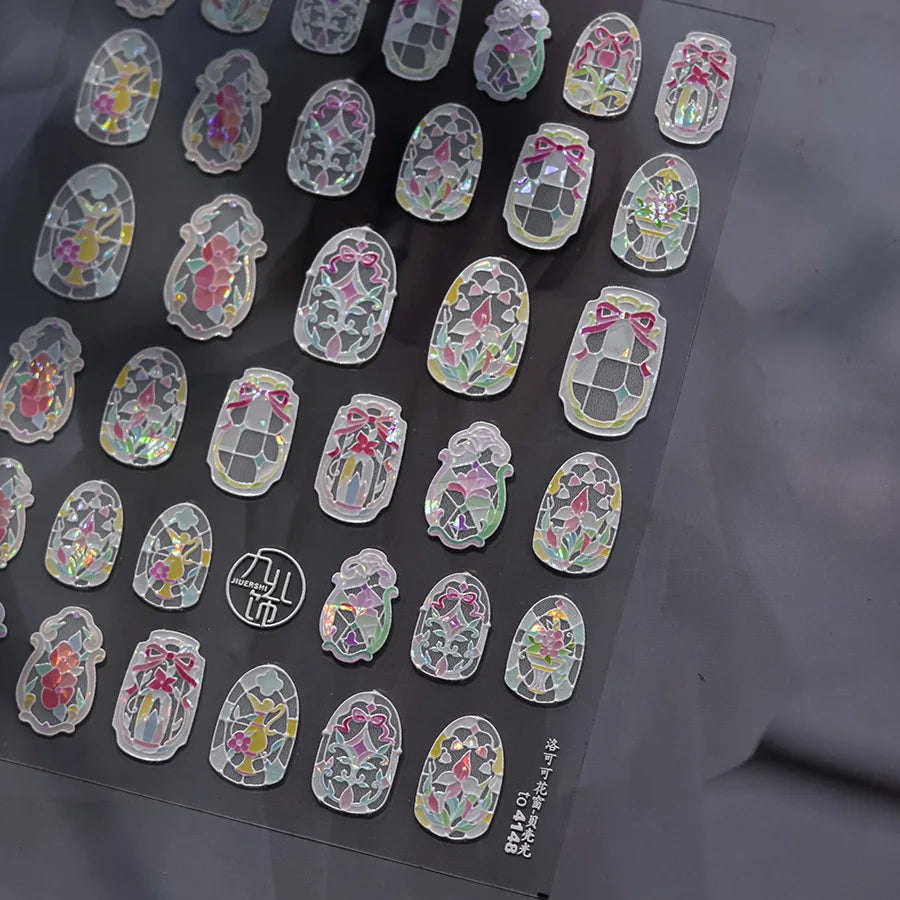 1pcs Dream Flower Window Shell Light Nail Art Stickers Japanese Flower Self Adhesive Stickers Press On Nails Decoration Decals 35