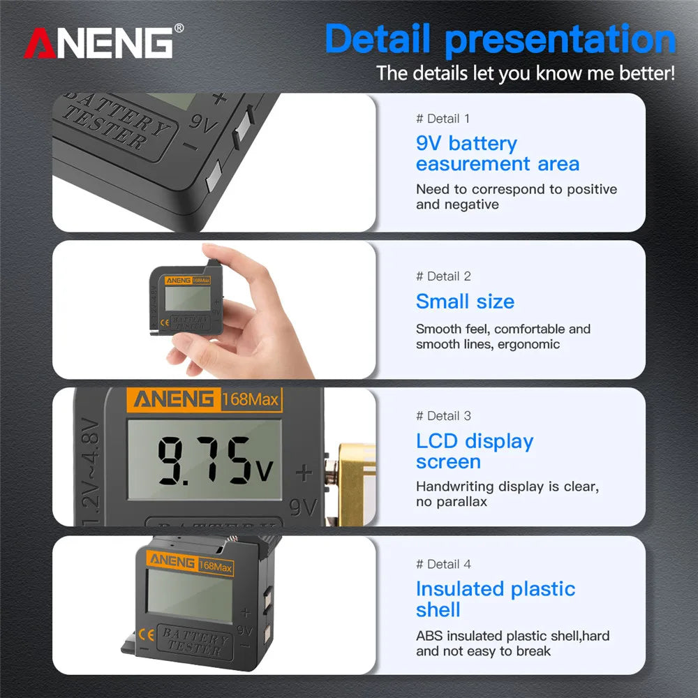 ANENG 168Max Digital Battery Tester | Universal Battery Checker for AA AAA C D 9V and Button Cells 5