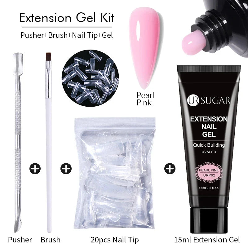 UR SUGAR 15ml Extension Gel Nail Polish Bright Nude White Clear Semi Permanent UV Hard Gel Nails Finger Prolong Gel Varnish Set 24