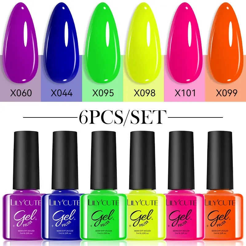 LILYCUTE 6Pcs/set 7ml Coffee Series Gel Nail Polish Kit 125 Colors Manicure Semi Permanent Soak Off UV Nail Art Gel Varnish 12