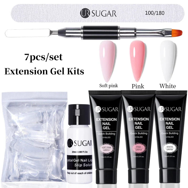UR SUGAR 15ml Extension Gel Nail Polish Bright Nude White Clear Semi Permanent UV Hard Gel Nails Finger Prolong Gel Varnish Set 30