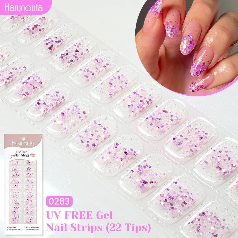 22strips UV Free Nail Gel Strips Loving Heart Gel Polish Nail Sticker Curing-free Adhesive Stickers for Nails Long Lasting Wrap 24