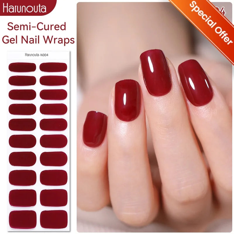 20Tips Gradient French Semi-cured Gel Nail Sticker UV Lamp Needed Full Cover Nail Gel Polish Wraps Manicure Press on Nails Decal 30
