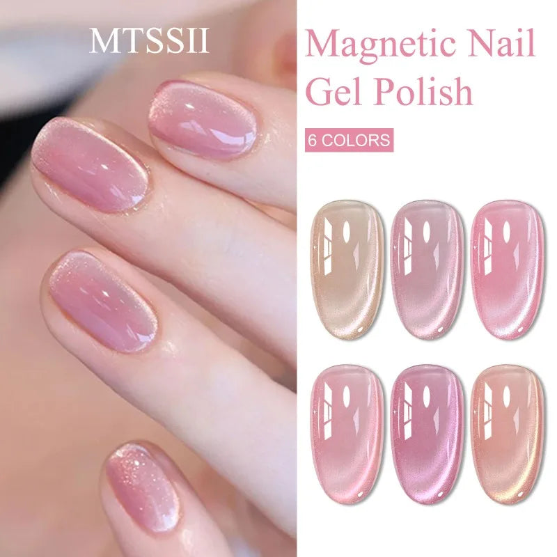 7pcs Shiny Cat Magnetic Gel Nail Polish Set With Magnetic Rod Pink Colorful Semi Permanent Soak Off UV Gel Varnish Nail Supplies 4
