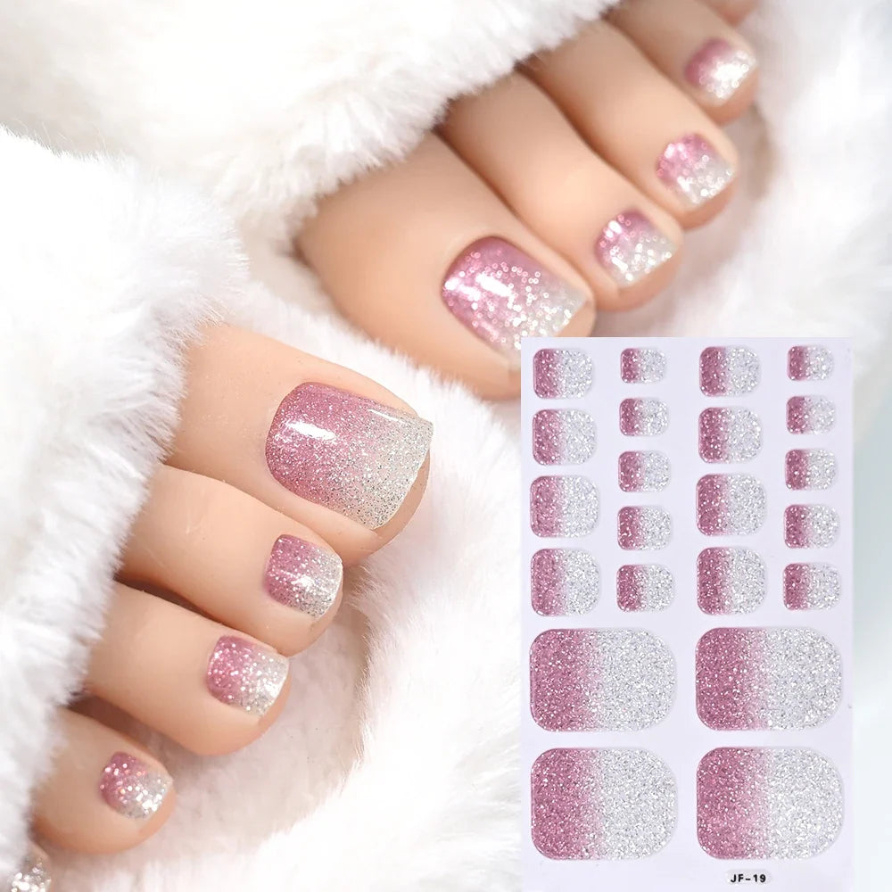 1pcs 22tips Gradient Glitter Full Toe Nail Wraps 3D Shiny Omber Pink/Purple/blue Toe Nail Polish Stickers Baking Free Toe Strips 36