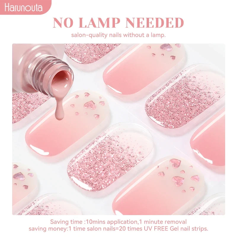 22strips UV Free Nail Gel Strips Loving Heart Gel Polish Nail Sticker Curing-free Adhesive Stickers for Nails Long Lasting Wrap 5