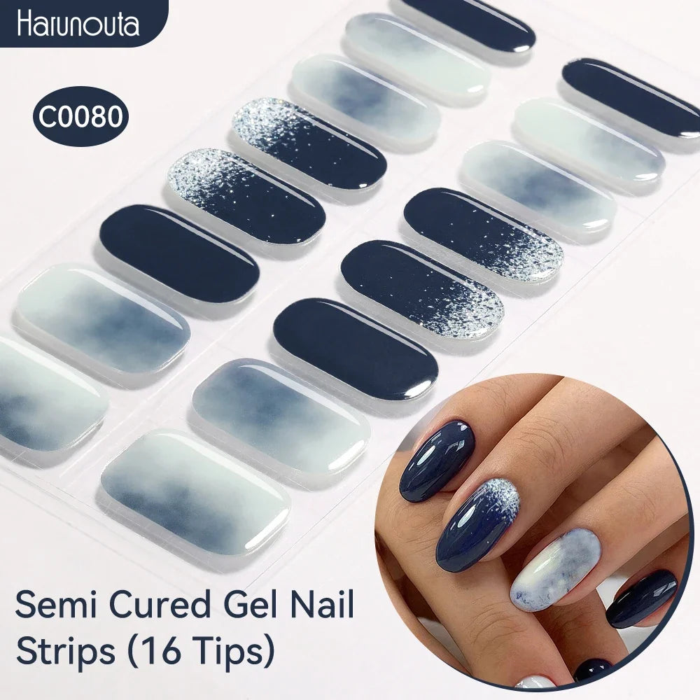 Gradient Auroras Semi Cured Gel Nail Strips Sparkly Shinning DIY Gel Polish Stickers for Nails Works with UV/LED Nail Lamps 79