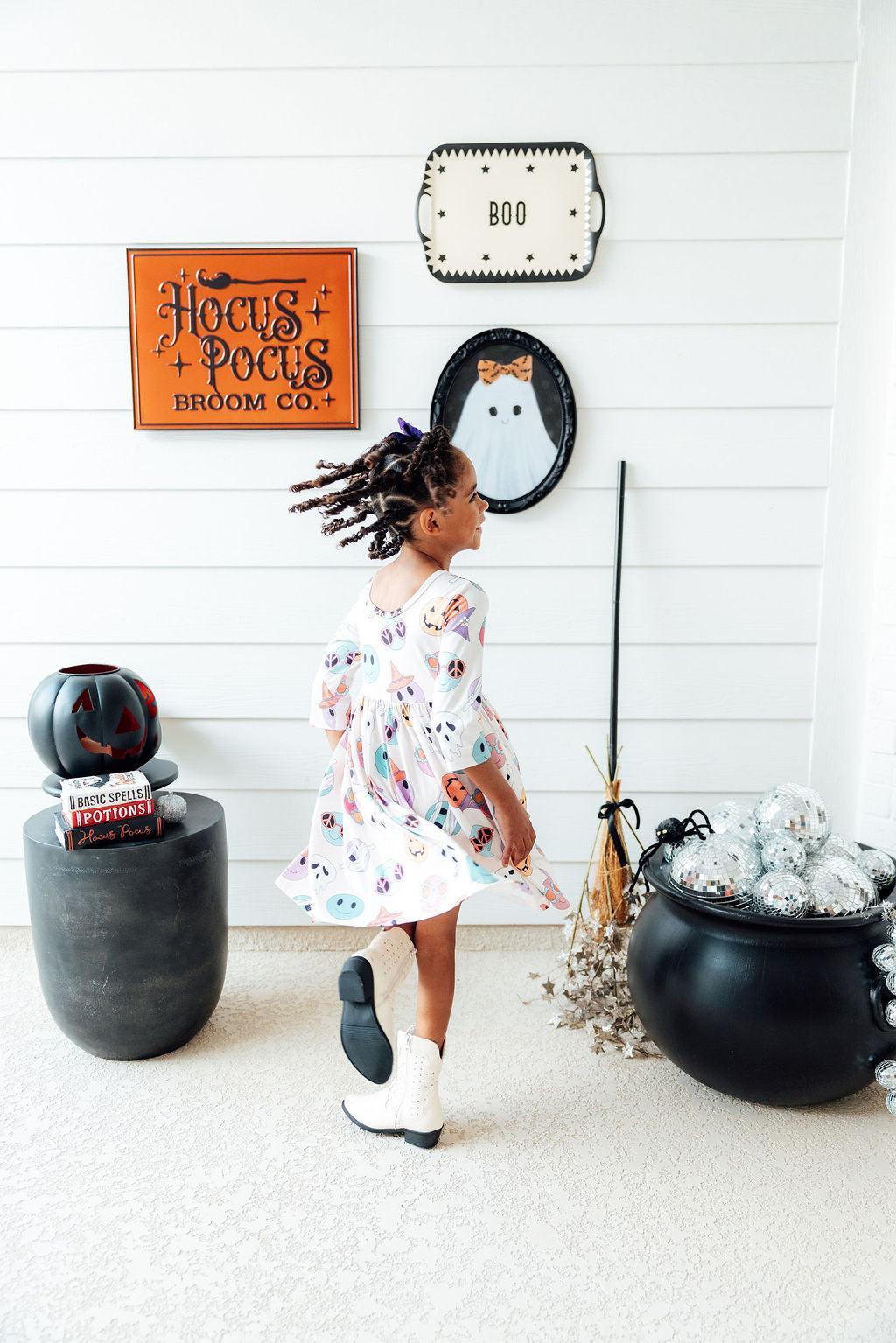 SALE Monster Mash 3/4 Sleeve Pocket Twirl Dress 3