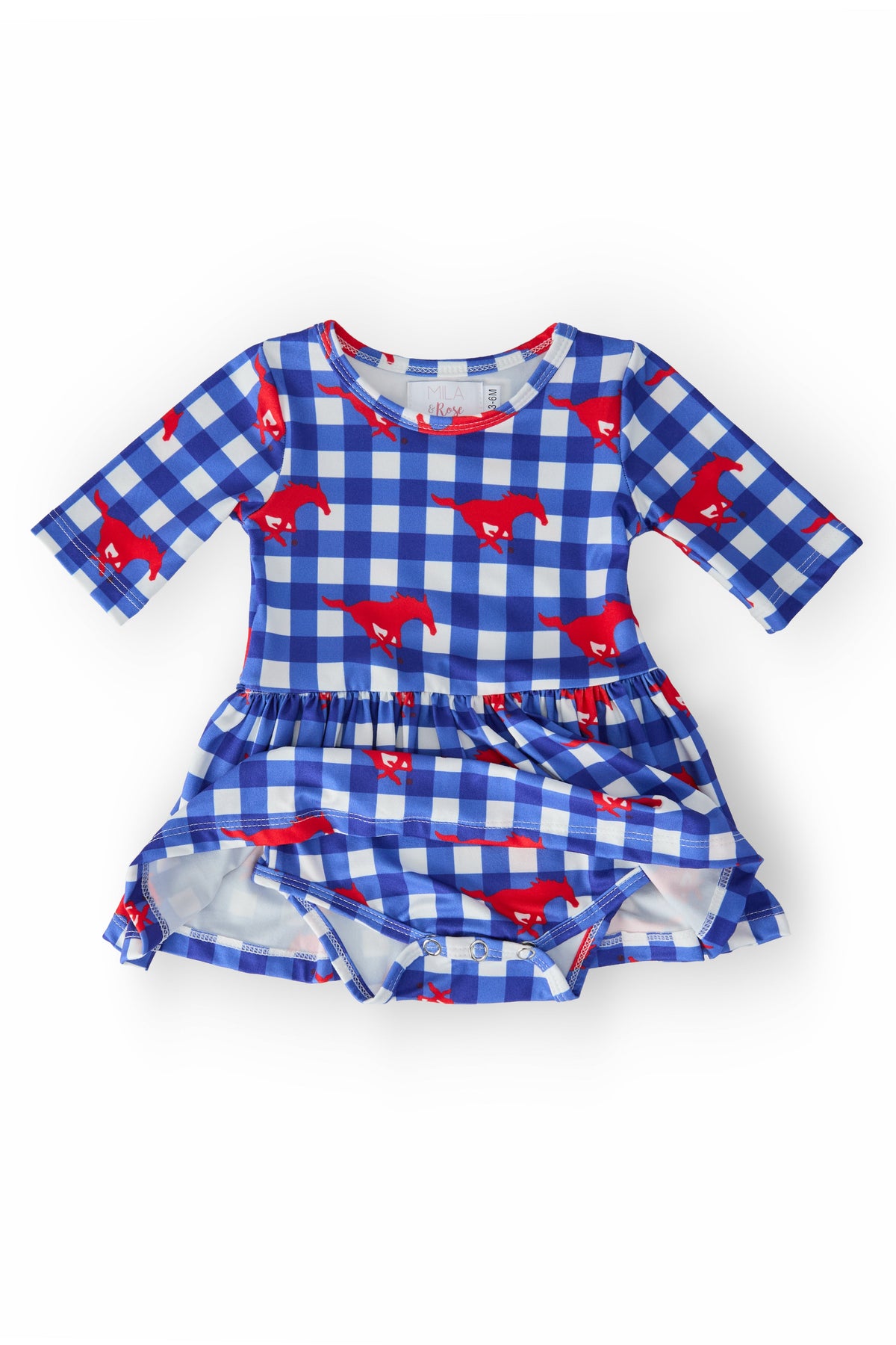SMU Plaid Mustang 3/4 Sleeve Twirl Bodysuit 2