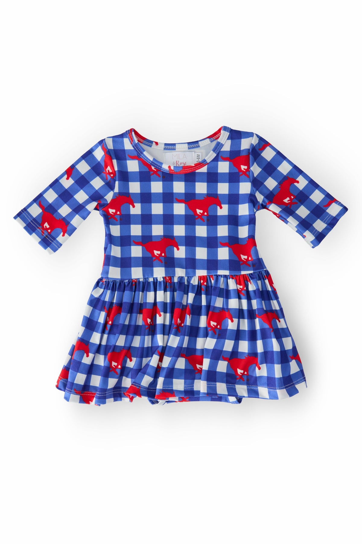 SMU Plaid Mustang 3/4 Sleeve Twirl Bodysuit 1
