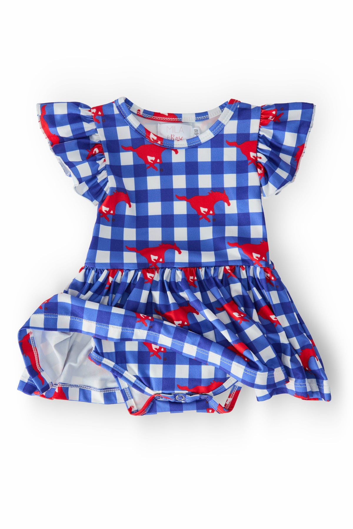 SMU Plaid Mustang S/S Flutter Twirl Bodysuit 2