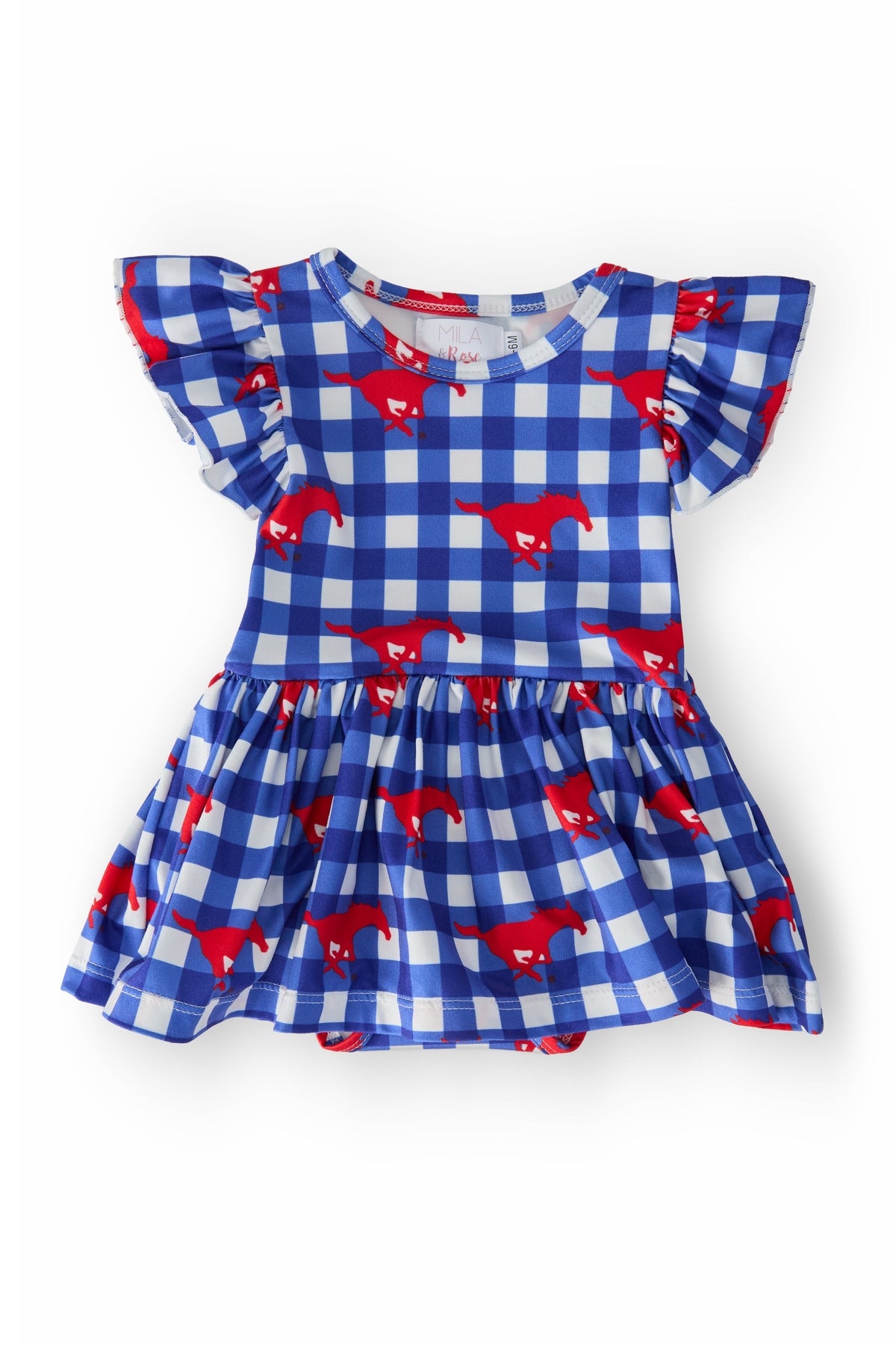 SMU Plaid Mustang S/S Flutter Twirl Bodysuit 1