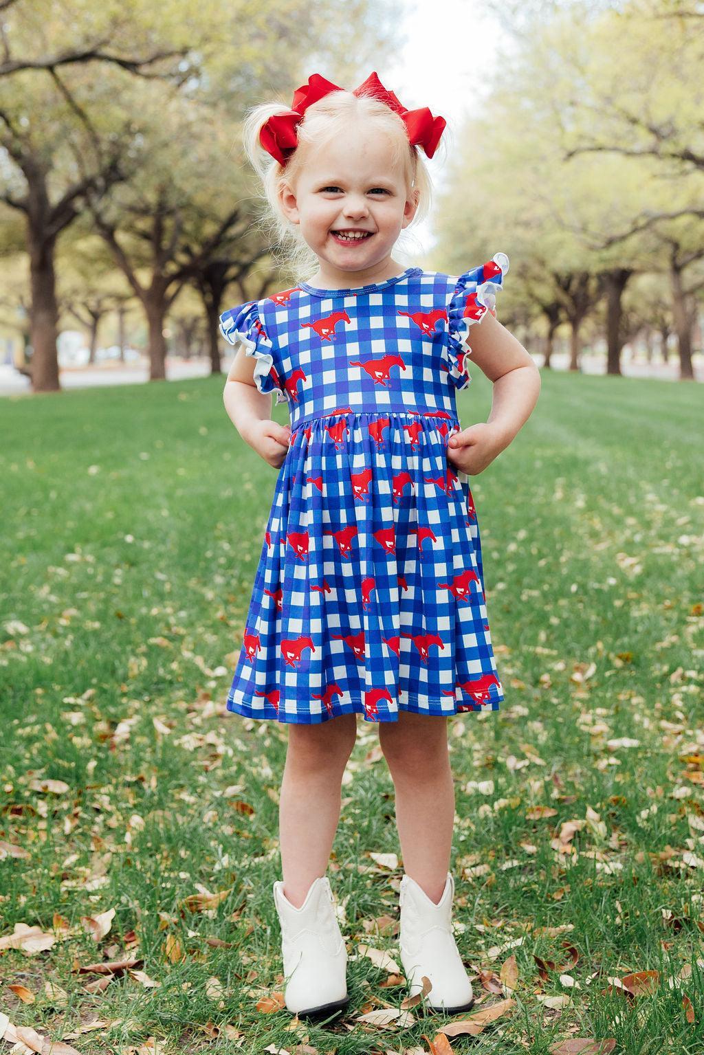 SMU Plaid Mustang Flutter Twirl Dress 3