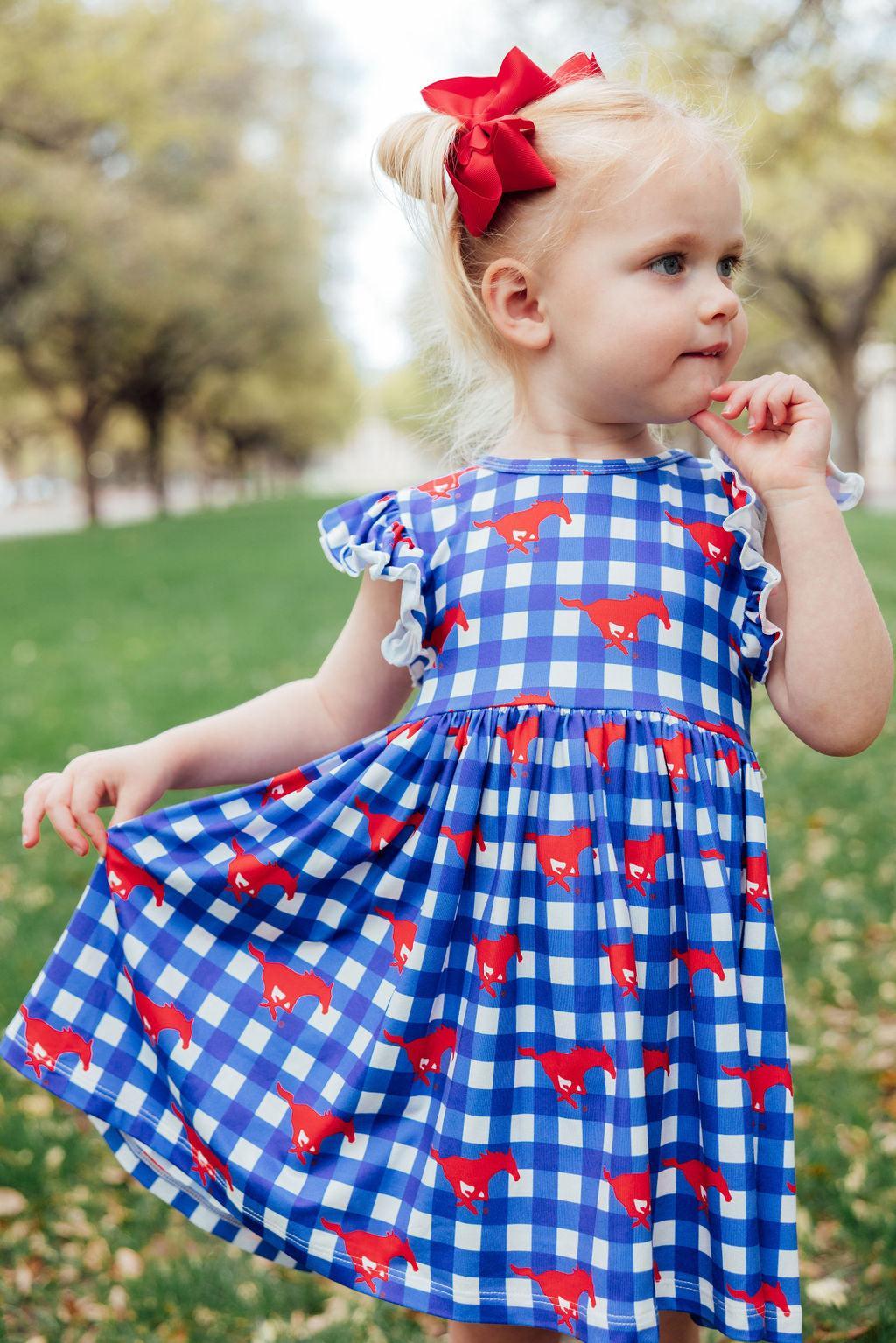SMU Plaid Mustang Flutter Twirl Dress 5